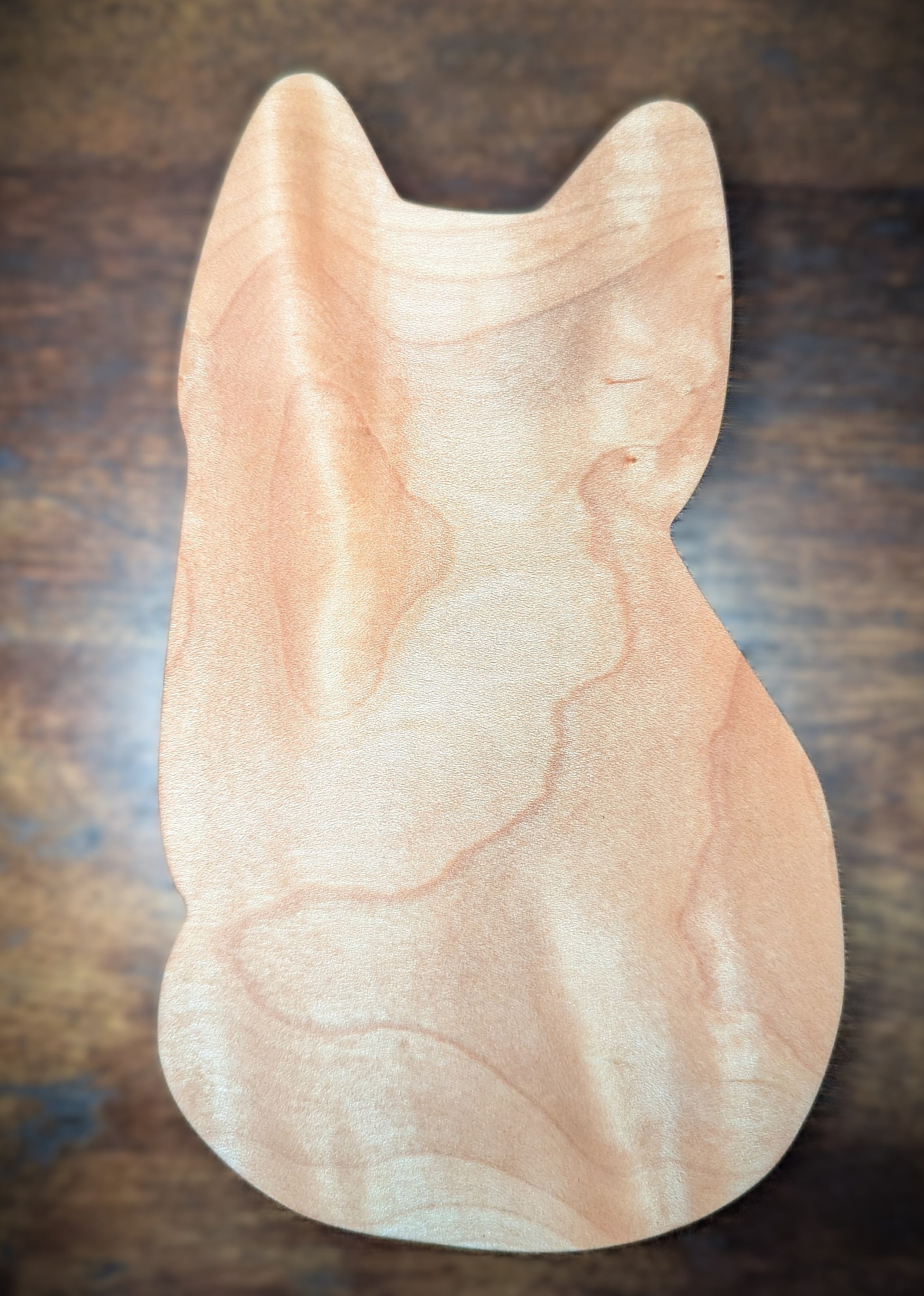 Picture of the back of the Compact Kitty Catchall showcasing the gorgeous curly maple pattern made in Asheville, NC